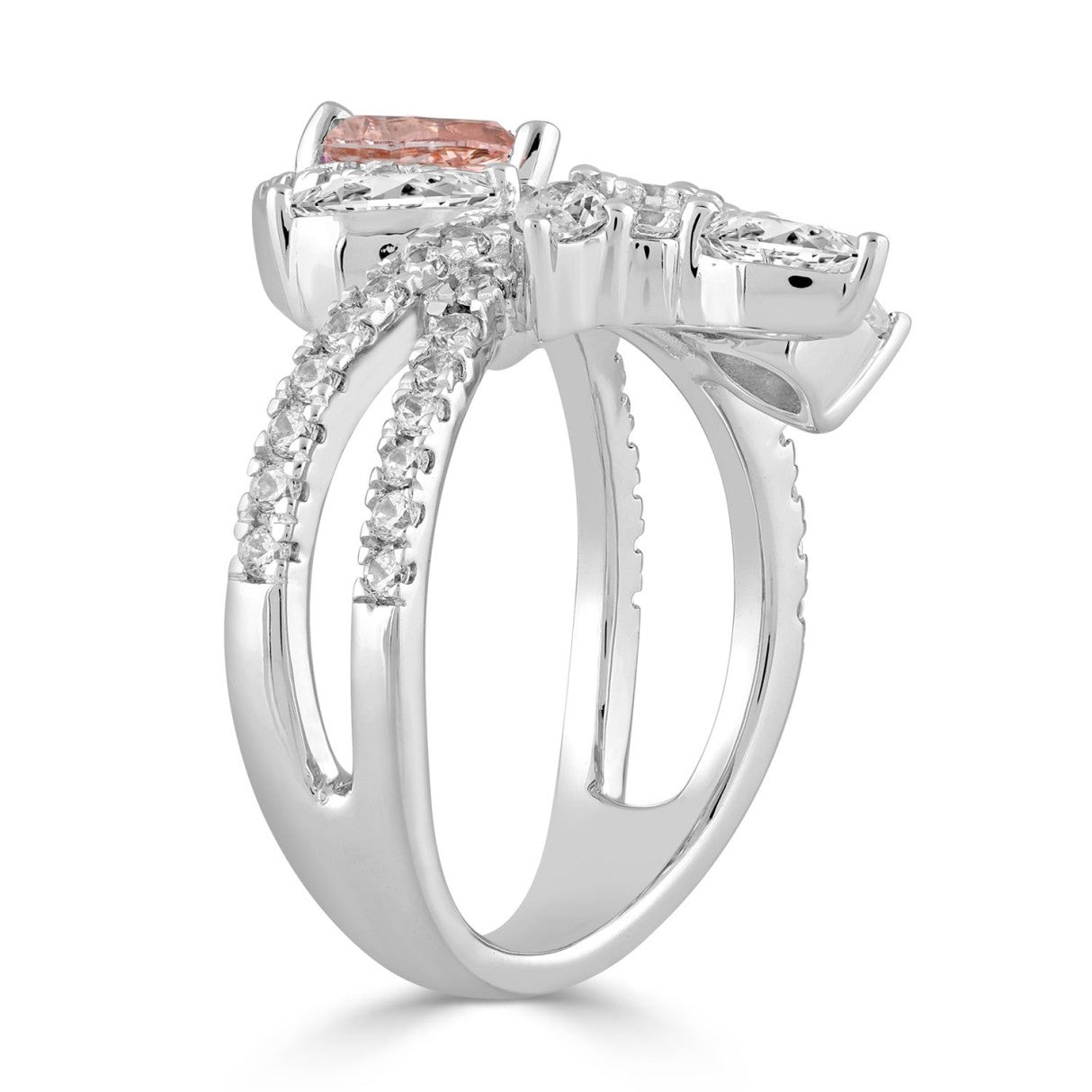 ETERNAL BLUSH COLLECTION 14K WHITE GOLD 3.00CT ROUND/PEAR/MARQUISE DIAMOND LADIES RING  (CENTER STONE PINK PEAR DIAMOND 1 1/2CT)
