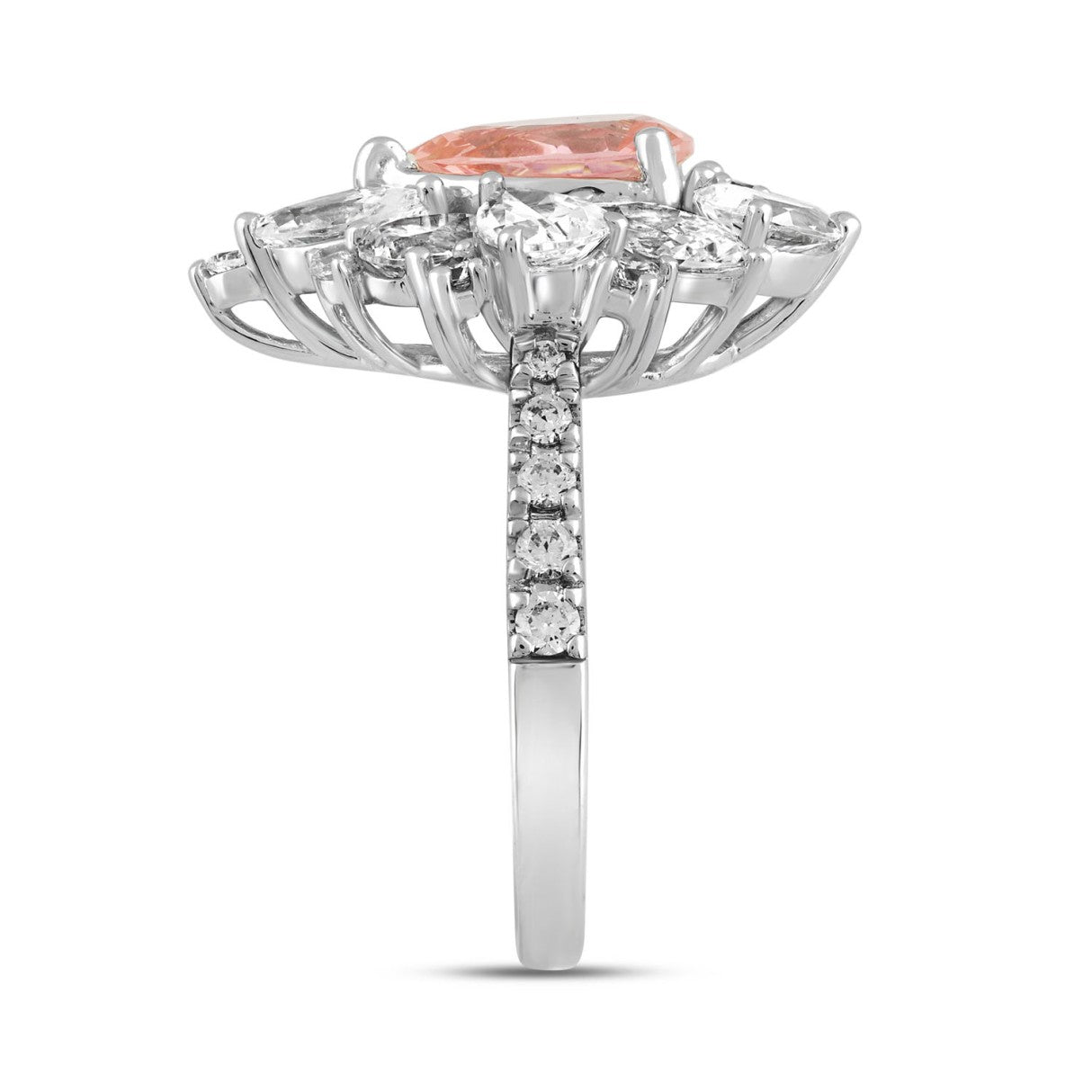 ETERNAL BLUSH COLLECTION 14K WHITE GOLD 4 1/2CT ROUND/PEAR/MARQUISE DIAMOND LADIES RING (CENTER STONE PINK PEAR DIAMOND 2.00CT)