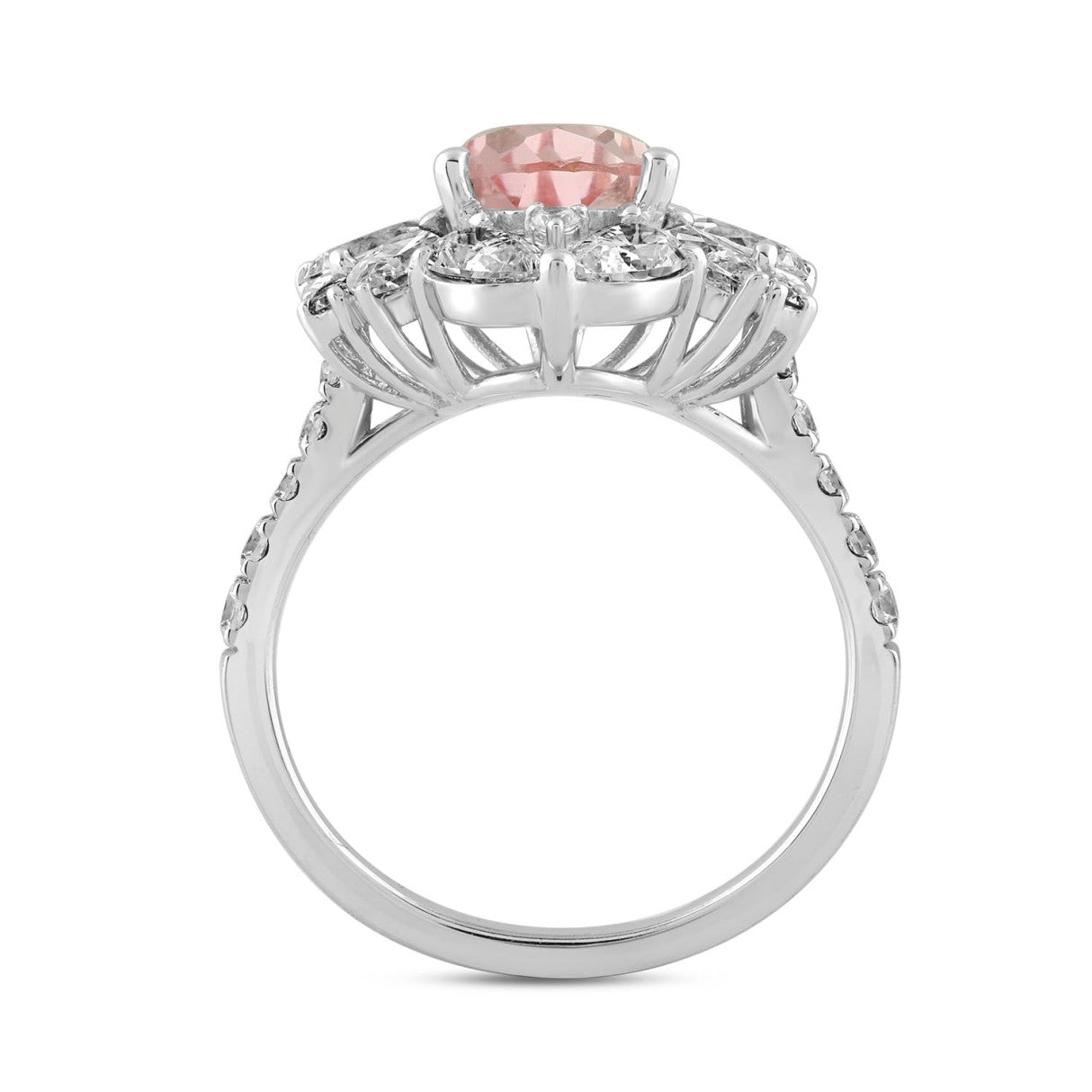 ETERNAL BLUSH COLLECTION 14K WHITE/ROSE GOLD 4 1/2CT ROUND/PEAR/MARQUISE DIAMOND LADIES RING (CENTER STONE PINK PEAR DIAMOND 2.00CT)