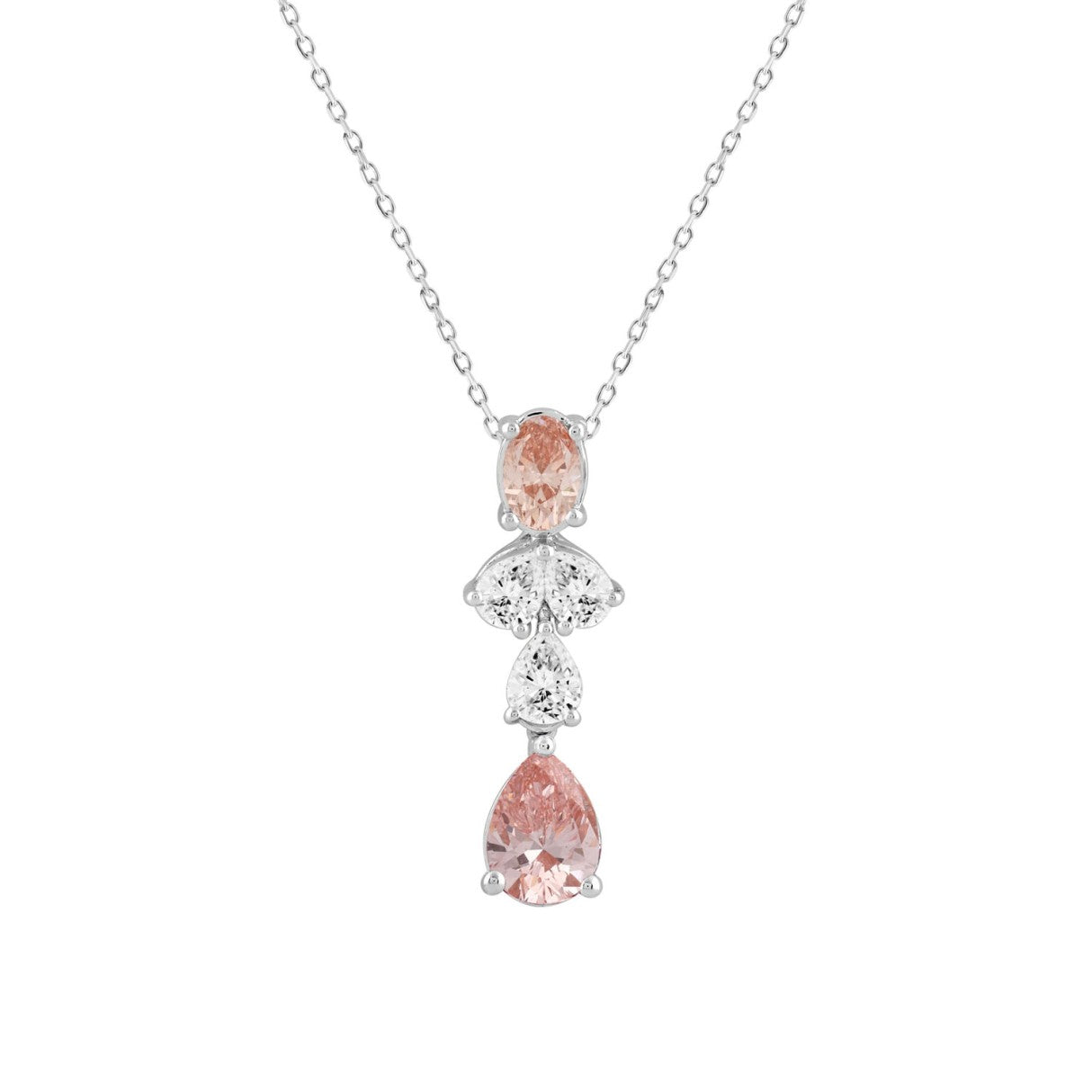 ETERNAL BLUSH COLLECTION 14K WHITE GOLD 2.00CT PINK PEAR & OVAL DIAMOND / PEAR DIAMOND LADIES PENDANT WITH CHAIN