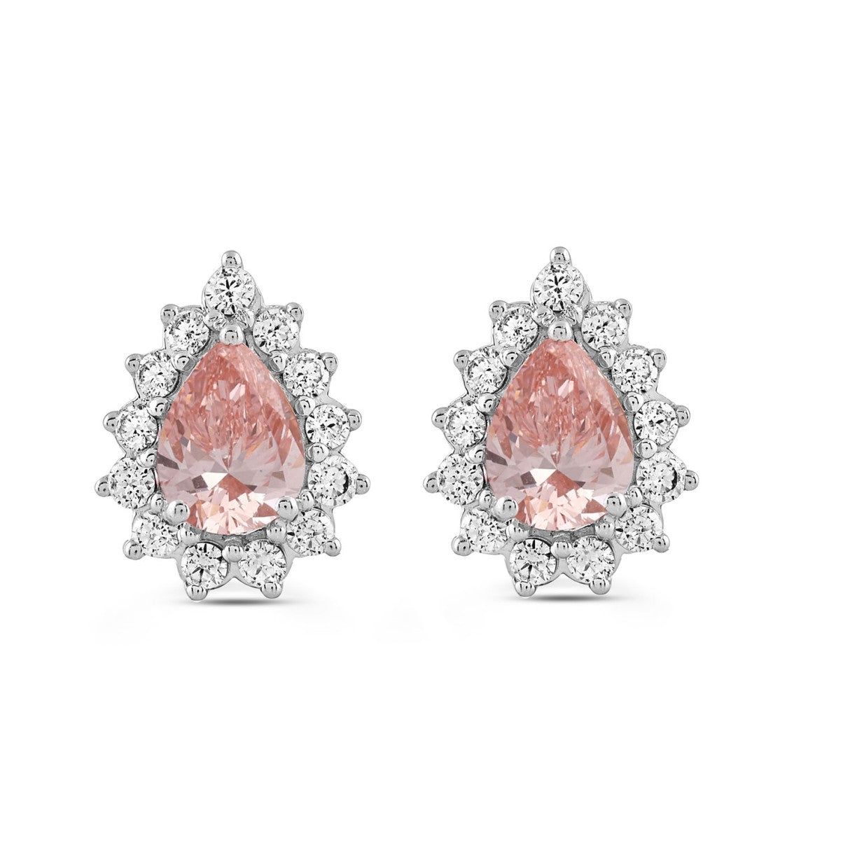 ETERNAL BLUSH COLLECTION LADIES EARRINGS 3CT ROUND/PEAR DIAMOND 14K WHITE/ROSE GOLD (CENTER STONE PINK PEAR DIAMOND 1CT)