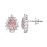 ETERNAL BLUSH COLLECTION LADIES EARRINGS 3CT ROUND/PEAR DIAMOND 14K WHITE/ROSE GOLD (CENTER STONE PINK PEAR DIAMOND 1CT)