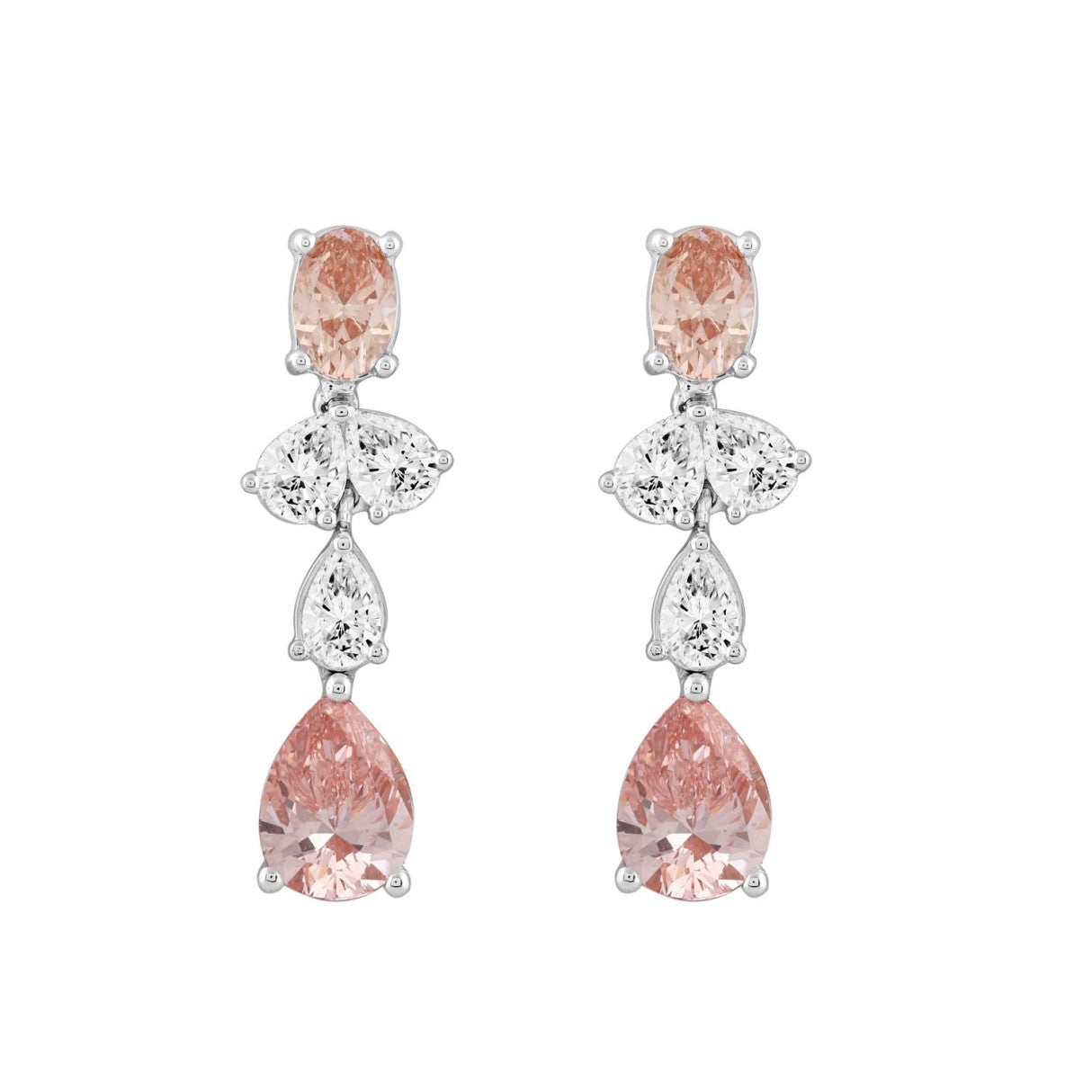 ETERNAL BLUSH COLLECTION 14K WHITE/ROSE GOLD 3 1/2CT OVAL/PEAR DIAMOND LADIES EARRINGS (PINK PEAR DIAMOND 3/4CT/ PINK OVAL DIAMOND  1/2CT)