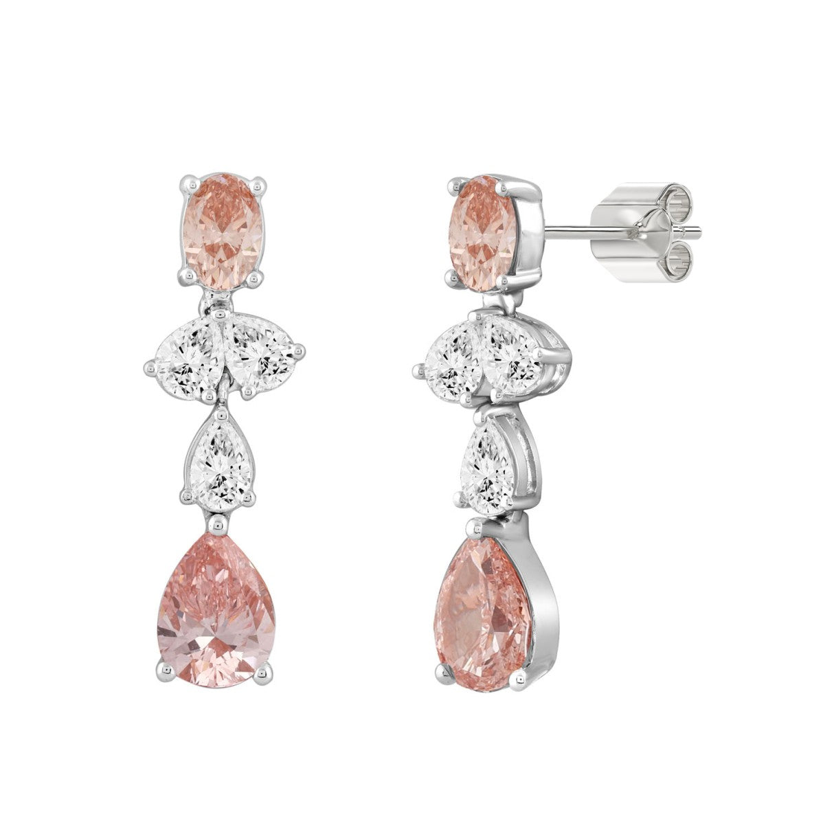 ETERNAL BLUSH COLLECTION 14K WHITE/ROSE GOLD 3 1/2CT OVAL/PEAR DIAMOND LADIES EARRINGS (PINK PEAR DIAMOND 3/4CT/ PINK OVAL DIAMOND  1/2CT)