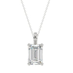 LADIES SOLITAIRE PENDANT WITH CHAIN 4CT EMERALD DIAMOND 14K WHITE GOLD 