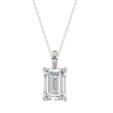 LADIES SOLITAIRE PENDANT WITH CHAIN 4CT EMERALD DIAMOND 14K WHITE GOLD 