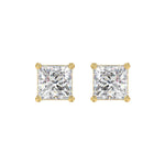 LADIES SOLITAIRE EARRINGS 4CT PRINCESS DIAMOND 14K YELLOW GOLD 
