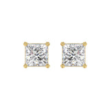 LADIES SOLITAIRE EARRINGS 4CT PRINCESS DIAMOND 14K YELLOW GOLD 