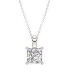 LADIES SOLITAIRE PENDANT WITH CHAIN 4CT PRINCESS DIAMOND 14K WHITE GOLD 