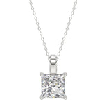 LADIES SOLITAIRE PENDANT WITH CHAIN 4CT PRINCESS DIAMOND 14K WHITE GOLD 