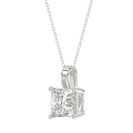 LADIES SOLITAIRE PENDANT WITH CHAIN 4CT PRINCESS DIAMOND 14K WHITE GOLD 