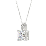 LADIES SOLITAIRE PENDANT WITH CHAIN 4CT PRINCESS DIAMOND 14K WHITE GOLD 