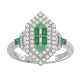14K WHITE GOLD 1 1/6CT ROUND/BAGUETTE/EMERALD DIAMOND LADIES RING (GREEN EMERALD BAGUETTE DIAMOND 1/6CT)