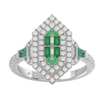 14K WHITE GOLD 1 1/6CT ROUND/BAGUETTE/EMERALD DIAMOND LADIES RING (GREEN EMERALD BAGUETTE DIAMOND 1/6CT)