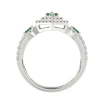 14K WHITE GOLD 1 1/6CT ROUND/BAGUETTE/EMERALD DIAMOND LADIES RING (GREEN EMERALD BAGUETTE DIAMOND 1/6CT)