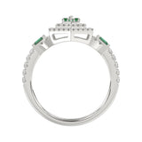14K WHITE GOLD 1 1/6CT ROUND/BAGUETTE/EMERALD DIAMOND LADIES RING (GREEN EMERALD BAGUETTE DIAMOND 1/6CT)