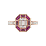 LADIES RING 3/4CT ROUND/BAGUETTE/PRINCESS TRAPEZOID RUBY DIAMOND 14K ROSE GOLD