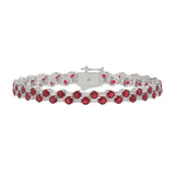 14K WHITE GOLD 9.00CT BAGUETTE/ROUND RUBY DIAMOND LADIES BRACELET (ROUND RUBY 7 3/4CT)