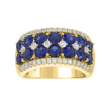 14K YELLOW GOLD 4.00CT ROUND/ROUND BLUE SAPPHIRE DIAMOND LADIES RING