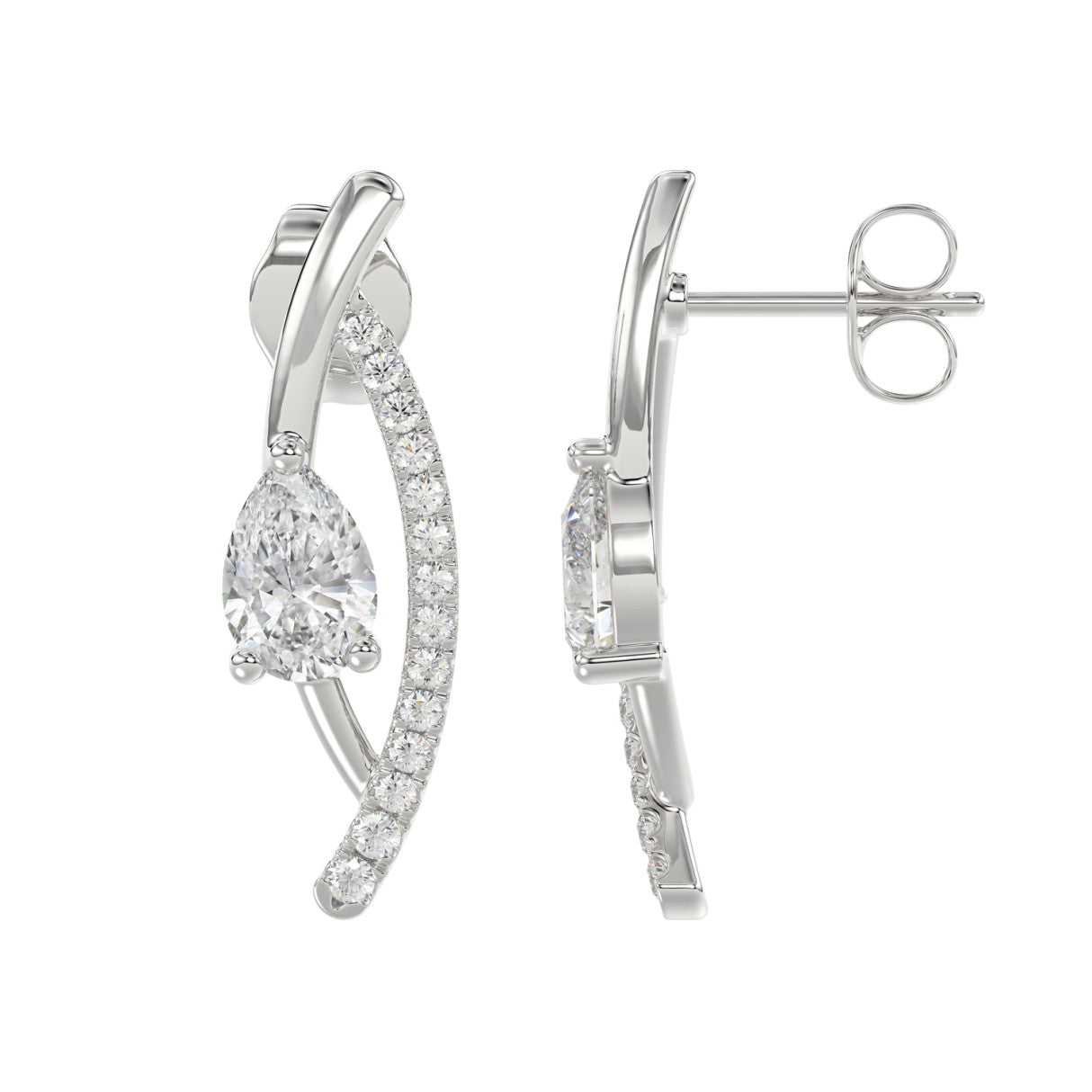 14K WHITE GOLD 1.00CT ROUND/PEAR DIAMOND LADIES EARRINGS