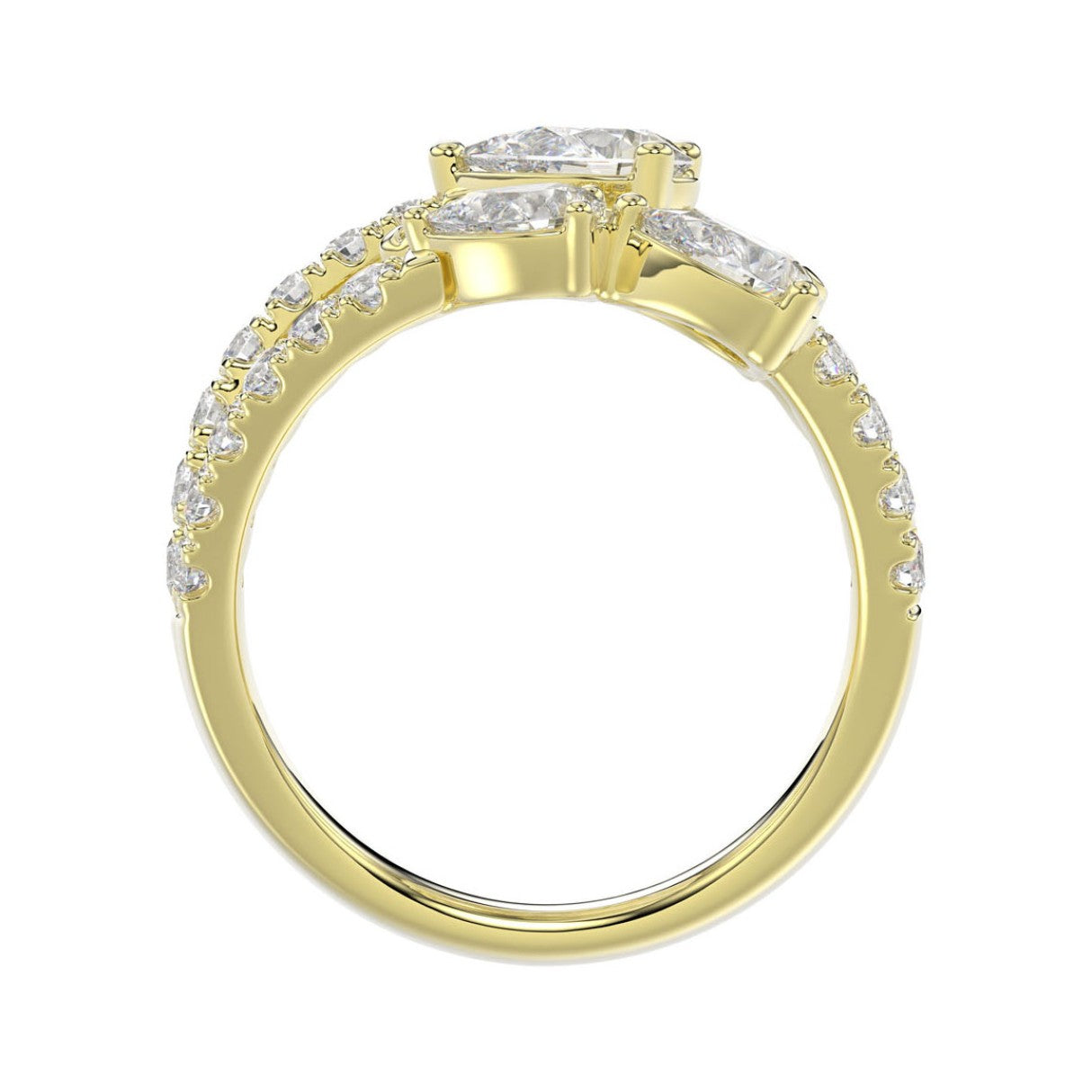 LADIES RING 2 1/2CT ROUND/PEAR DIAMOND 14K YELLOW GOLD 