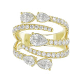 LADIES RING 2 1/2CT ROUND/PEAR DIAMOND 14K YELLOW GOLD 