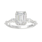 LADIES RING 3.50CT ROUND/MARQUISE/EMERALD DIAMOND 14K WHITE GOLD (CENTER STONE EMERALD DIAMOND 3.00CT)
