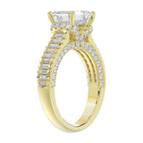 LADIES RING 3CT ROUND/EMERALD/BAGUETTE DIAMOND 14K YELLOW GOLD (CENTER STONE EMERALD DIAMOND 2.00CT)