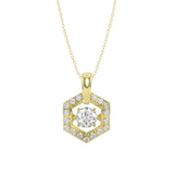 LADIES DANCING DIAMOND PENDANT WITH CHAIN 1/2CT ROUND DIAMOND 14K YELLOW GOLD (CENTER STONE ROUND DIAMOND 1/3CT)