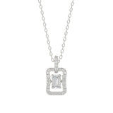 LADIES DANCING DIAMOND PENDANT WITH CHAIN 3/4CT ROUND/EMERALD DIAMOND 14K WHITE GOLD (CENTER STONE EMERALD DIAMOND 1/2CT)