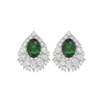 LADIES EARRINGS 4.50CT ROUND/MARQUISE/OVAL DIAMOND 14K WHITE GOLD (CENTER STONE GREEN EMERALD OVAL DIAMOND 2 1/2CT)