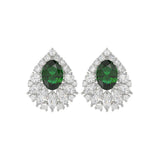 LADIES EARRINGS 4.50CT ROUND/MARQUISE/OVAL DIAMOND 14K WHITE GOLD (CENTER STONE GREEN EMERALD OVAL DIAMOND 2 1/2CT)