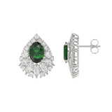 LADIES EARRINGS 4.50CT ROUND/MARQUISE/OVAL DIAMOND 14K WHITE GOLD (CENTER STONE GREEN EMERALD OVAL DIAMOND 2 1/2CT)