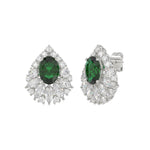 LADIES EARRINGS 4.50CT ROUND/MARQUISE/OVAL DIAMOND 14K WHITE GOLD (CENTER STONE GREEN EMERALD OVAL DIAMOND 2 1/2CT)