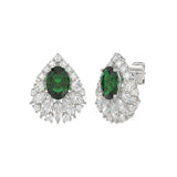LADIES EARRINGS 4.50CT ROUND/MARQUISE/OVAL DIAMOND 14K WHITE GOLD (CENTER STONE GREEN EMERALD OVAL DIAMOND 2 1/2CT)