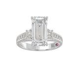 21K PLATINUM LADIES RING WITH 4.00CT ROUND/EMERALD/BAGUETTE DIAMONDS (CENTER STONE EMERALD DIAMOND 3CT)