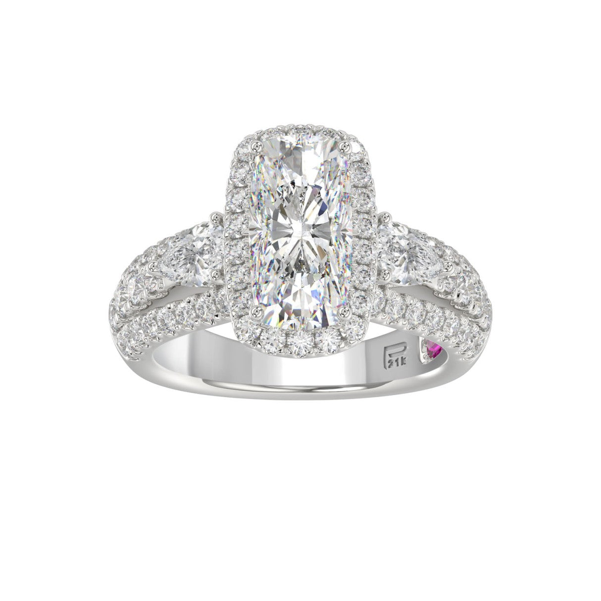 21K PLATINUM LADIES RING 3 1/2CT ROUND/PEAR/CUSHION/BAGUETTE DIAMOND (CENTER STONE CUSHION DIAMOND 2CT)