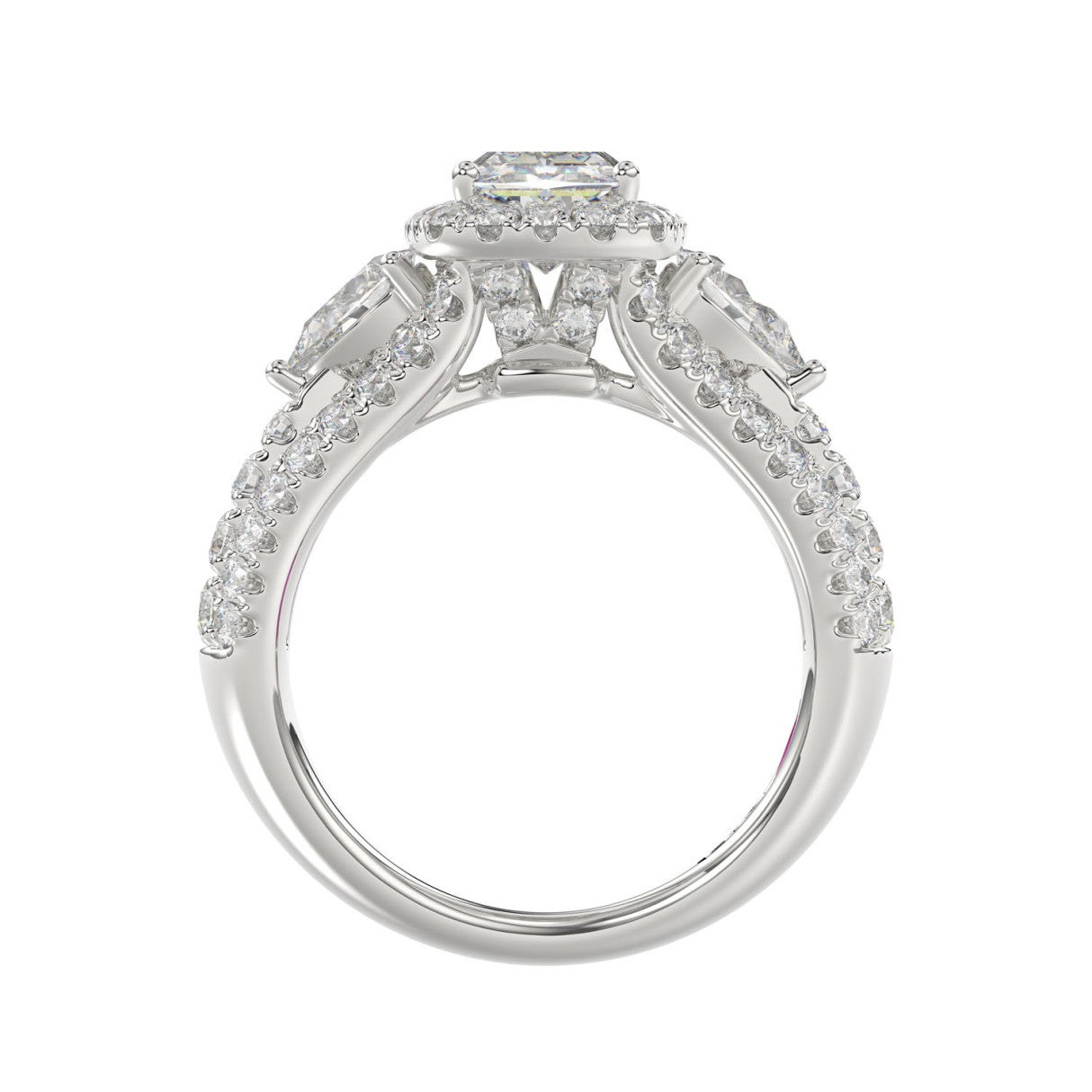21K PLATINUM LADIES RING 3 1/2CT ROUND/PEAR/CUSHION/BAGUETTE DIAMOND (CENTER STONE CUSHION DIAMOND 2CT)