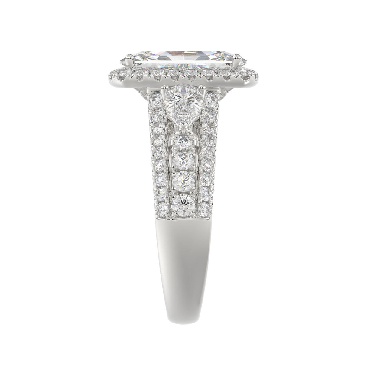 21K PLATINUM LADIES RING 3 1/2CT ROUND/PEAR/CUSHION/BAGUETTE DIAMOND (CENTER STONE CUSHION DIAMOND 2CT)