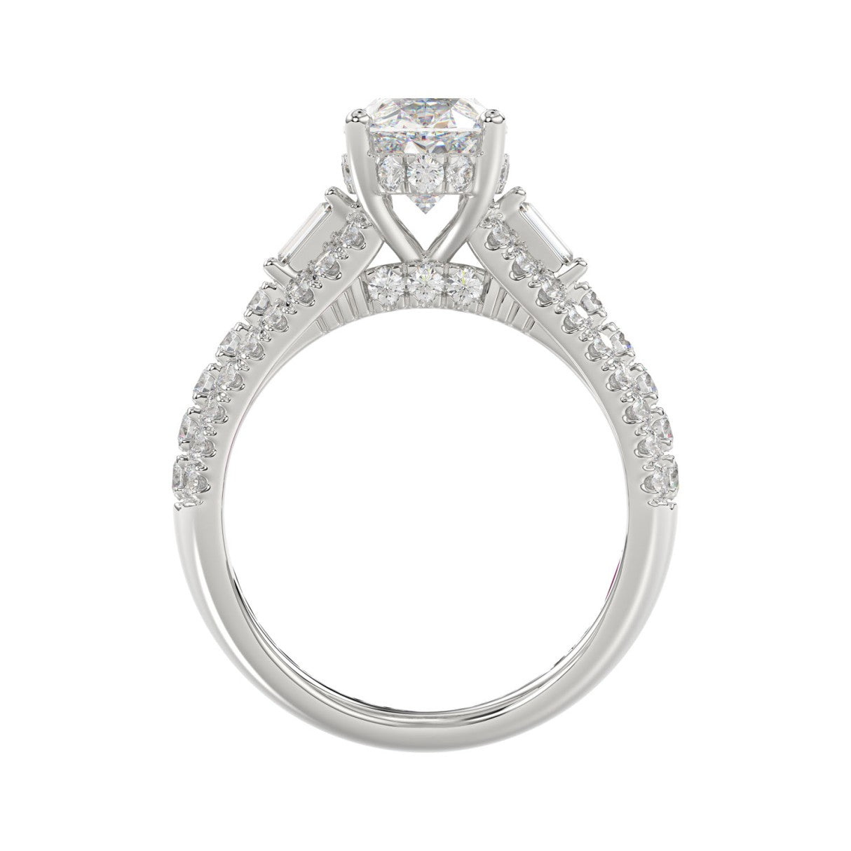 21K PLATINUM LADIES RING 4.00CT ROUND/OVAL/BAGUETTE DIAMOND (CENTER STONE OVAL DIAMOND 3CT)