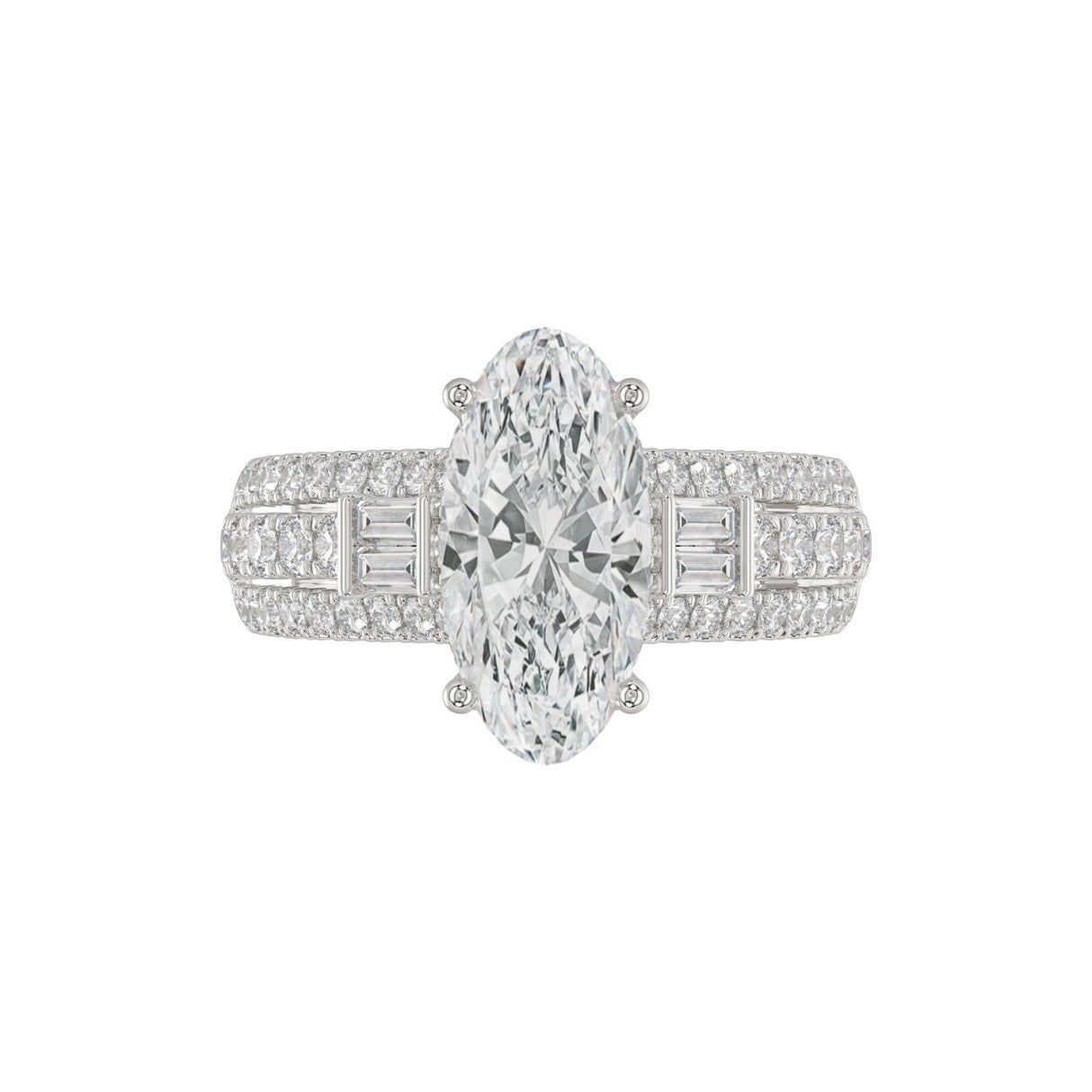 21K PLATINUM LADIES RING 4.00CT ROUND/OVAL/BAGUETTE DIAMOND (CENTER STONE OVAL DIAMOND 3CT)