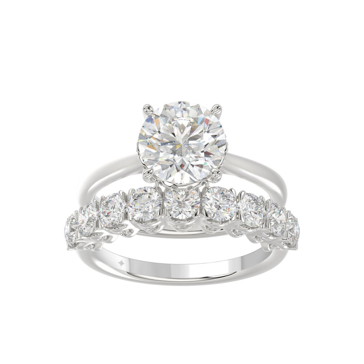 LADIES BRIDAL SET 4 1/10CT ROUND DIAMOND 14K WHITE GOLD (CENTER STONE ROUND DIAMOND 2 1/2CT)