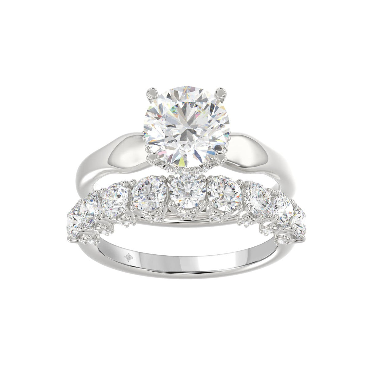 LADIES BRIDAL SET 3 5/8CT ROUND DIAMOND 14K WHITE GOLD (CENTER STONE ROUND DIAMOND 2.00CT)