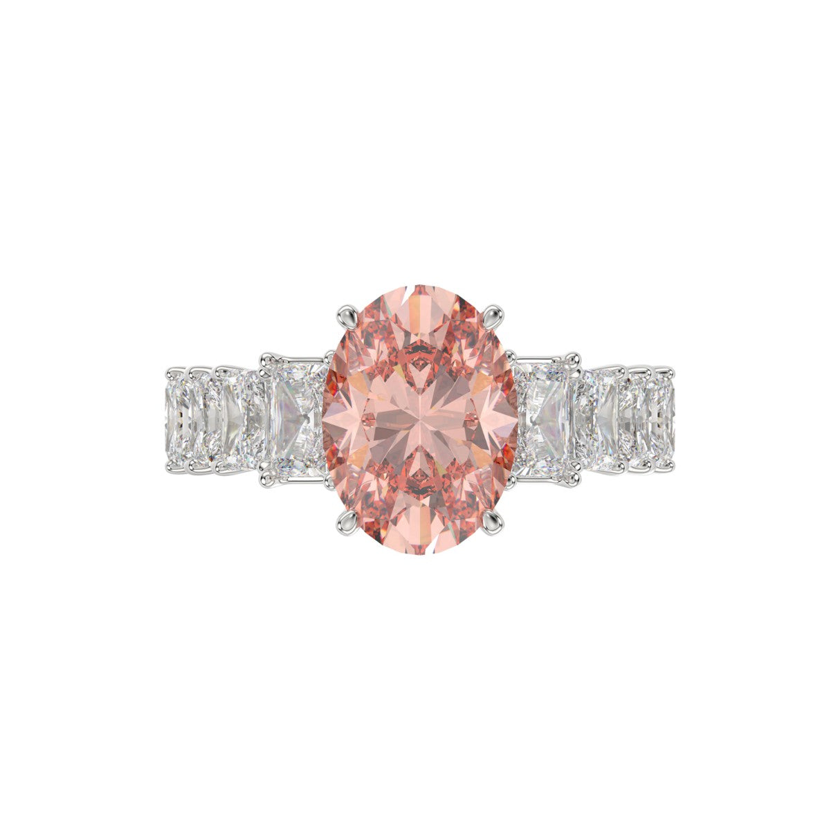 ETERNAL BLUSH COLLECTION 14K WHITE GOLD 4 3/4CT ROUND/RADIANT DIAMOND PINK OVAL  DIAMOND LADIES RING (CENTER STONE PINK OVAL DIAMOND 3.00CT)