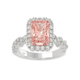 ETERNAL BLUSH COLLECTION 14K WHITE GOLD 4.00CT ROUND/ PINK RADIANT DIAMOND LADIES BRIDAL SET (CENTER STONE PINK RADIANT DIAMOND 3.00CT)