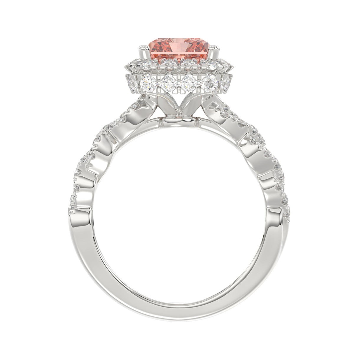 ETERNAL BLUSH COLLECTION 14K WHITE GOLD 4.00CT ROUND/ PINK RADIANT DIAMOND LADIES BRIDAL SET (CENTER STONE PINK RADIANT DIAMOND 3.00CT)