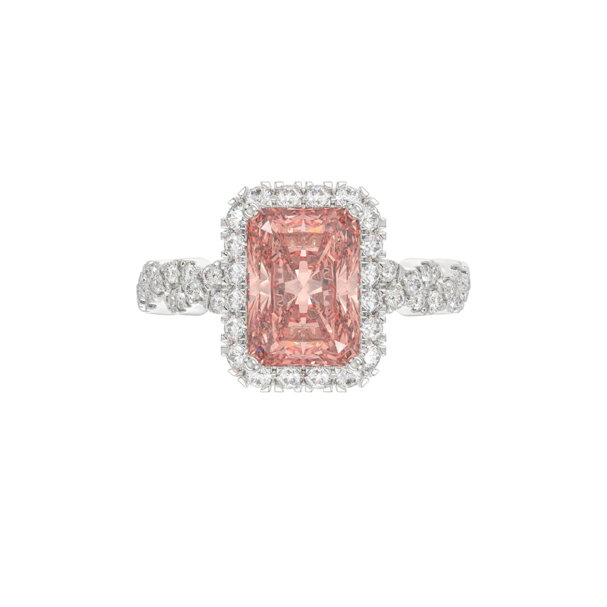 ETERNAL BLUSH COLLECTION 14K WHITE GOLD 4.00CT ROUND/ PINK RADIANT DIAMOND LADIES BRIDAL SET (CENTER STONE PINK RADIANT DIAMOND 3.00CT)