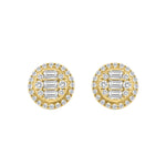 10K YELLOW GOLD 1 1/4CT ROUND/EMERALD DIAMOND LADIES EARRINGS 