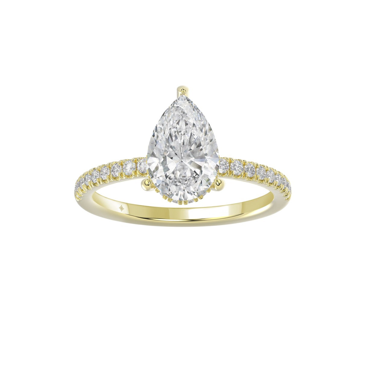 14K YELLOW GOLD 2 3/4CT ROUND/PEAR DIAMOND LADIES RING (CENTER STONE PEAR DIAMOND 2CT)