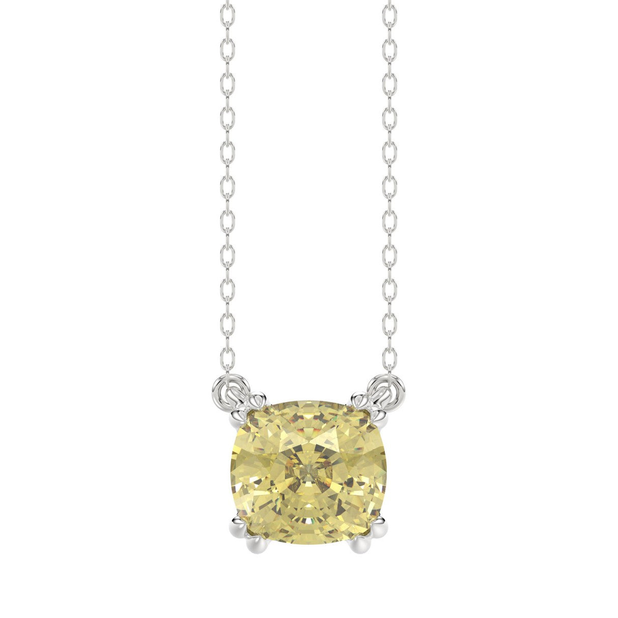 14K WHITE GOLD 1.00CT CUSHION YELLOW DIAMOND LADIES PENDANT
